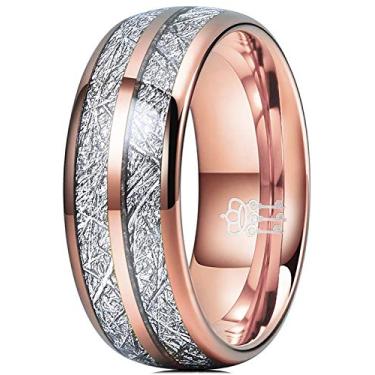 Imagem de Anel de casamento de tungstênio imitação de meteorito de ouro rosa polido com três chaves 4 mm 6 mm 8 mm