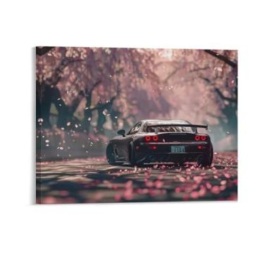 Imagem de HouLaiZhe Static Jdm Car Rx7 Pôster de flor de cerejeira lona decoração de sala estética pintura de parede impressões de sala de galeria decoração de parede para quarto sala de estar escritório 16 x