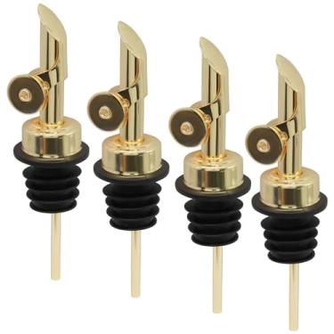 Imagem de Kyuionty Pacote com 4 bicos dispensadores automáticos, bico de despejo de licor, dispensador de óleo, bico de garrafa à prova de vazamento de aço inoxidável para óleos de vinagre de vinho (ouro)