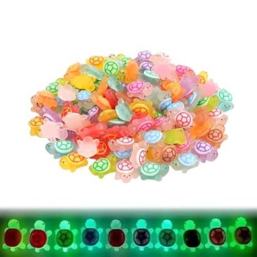Imagem de 20 peças/conjunto de mini tartarugas de resina luminosas, que brilham no escuro pequeno animal oceânico de plástico para jardim de fadas, micro paisagismo, decoração de festa, presente colorido