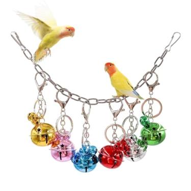 Imagem de Brinquedos coloridos de sinos de balanço de pássaros, sinos pendurados de aço inoxidável, brinquedos para mastigar pássaros, acessórios de gaiola de pássaros para periquitos, periquitos, calopsitas