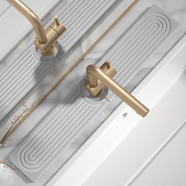 Imagem de Tapete de torneira de pedra de secagem rápida para pia de cozinha - Tapete de pia de diatomita, bandeja de pedra absorvente para balcão de banheiro, torneira de pia protetor de água fosco para balcão