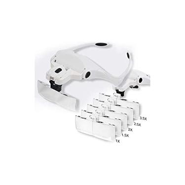 Imagem de uhyOHF Lupa de cabeça, lupa iluminada para montagem na cabeça, lupa iluminada por LED, zoom de 1x a 3,5x, com 5 lentes destacáveis para extensão de cílios para hobbies, leitura, judeus (