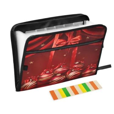 Imagem de Wassud Bolas de Natal, fitas e laços, 13 bolsos, organizador de arquivos sanfonados, pastas expansíveis com abas e adesivos, organizador de pastas de documentos de recibo de papel tamanho carta A4