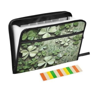 Imagem de Wassud Pasta organizadora de arquivos de papel A4 para paredes de trevo de quatro folhas, pasta organizadora de documentos com etiquetas, pasta de arquivos expansível, 13 bolsos