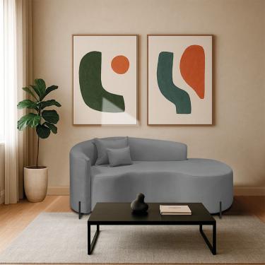 Imagem de Divã Recamier Curvo Sala De Estar Recepção Inglaterra 200cm Pés Metal Preto Lado Direito Bouclé Cor