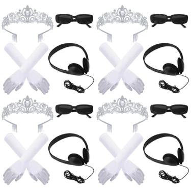 Imagem de ZhouBoat Acessórios de fantasia de princesa, tiara feminina, óculos de coroa, luvas de cetim, fones de ouvido, lembrancinhas de despedida de solteira para cosplay de Halloween (16 peças)