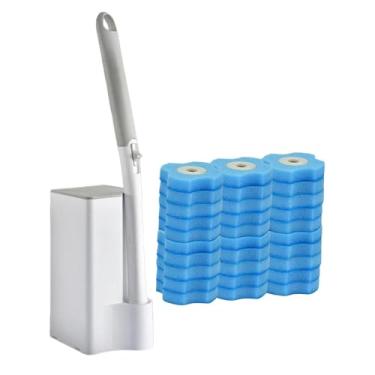 Imagem de KiBcsLic Conjunto de escova e suporte descartáveis ​​para vaso sanitário. de limpeza prático e eficiente. Ideal para manutenção doméstica.