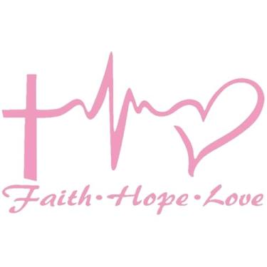 Imagem de 4 peças Hope Faith Love Heart Jesus Cross Vinyl decalque, adesivo religioso à prova d'água para janelas de carros, tablets, laptops e garrafas de água (rosa)