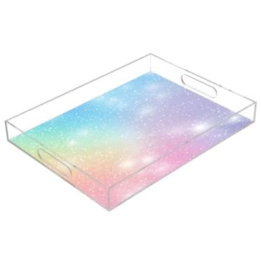 Imagem de STAYTOP Linda bandeja de acrílico para servir em cores arco-íris, 15,7 x 11,20 cm, bandejas decorativas à prova de derramamento, organizador de bancada para café da manhã, chá, comida, maquiagem