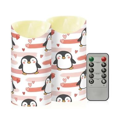 Imagem de Wassud Pacote com 2 velas sem chama de pinguins dos namorados com controle remoto, velas realistas cintilantes com temporizador, velas decorativas para Natal, casamento, festa, decoração de casa média