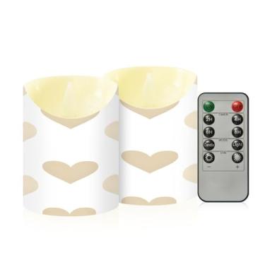 Imagem de Wassud Pacote com 2 velas de corações dourados sem chama com controle remoto, velas realistas cintilantes com temporizador, velas decorativas para Natal, casamento, festa, decoração de casa pequena