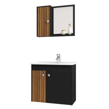 Imagem de Conjunto Gabinete para Banheiro Munique Preto Fosco/Ripado - Bechara