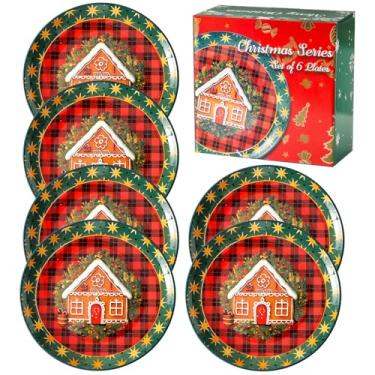 Imagem de Tikooere Conjunto de 6 pratos de cerâmica de 25 cm, pratos de Natal para jantares e ocasiões festivas, podem ser colocados no micro-ondas e na lava-louças