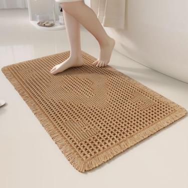 Imagem de LUFEIJIASHI Tapetes de banho antiderrapantes para banheiro, macio, absorvente, boêmio, tapetes de banheiro com borlas, tapete de waffle, lavável na máquina, marrom, 4,5 x 6,8 m