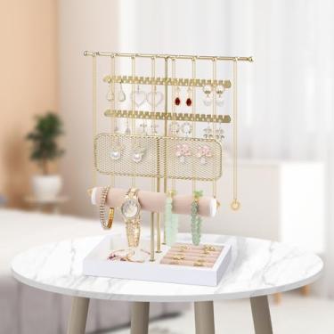 Imagem de Hyber&Cara Suporte de exibição de joias de 3 níveis com bandeja, organizador de joias, suporte de ouro, para pulseira, colar, brincos, anéis