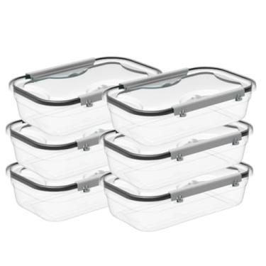 Imagem de Kit 6 Potes Plásticos com Travas 700ml Transparentes Container Retangular