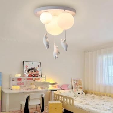 Imagem de Luminária de teto moderna e criativa E27, lustre para quarto, cúpula de acrílico branco leitoso, adequada para cozinha, restaurante, lavabo, bar, luminária de teto com urso de resina em esti