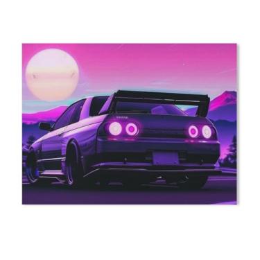 Imagem de HouLaiZhe Drift R34 Jdm carro esportes roxo sol pôsteres lona estética decoração de sala de parede impressões galeria sala decoração de parede para quarto sala de estar escritório 18 x 24 polegadas