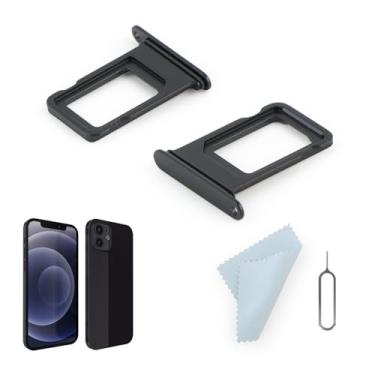 Imagem de 2 peças de bandeja de cartão SIM para iPhone 12 substituição de compartimento de cartão SIM para iPhone 12 A2403, A2172, A2402 com pino de ejeção aberto (preto)