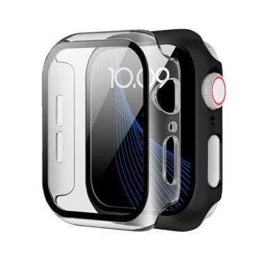 Imagem de (Pacote com 2) compatível com Apple Watch séries 10/9/8/7/6/5/4, com um protetor de tela de vidro temperado e uma capa rígida de PC para proteção total. (preto + transparente, 46 mm (S10))