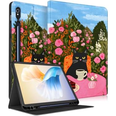 Imagem de Wazzasoft Capa para Samsung Galaxy Tab S9/S9 FE/S10/S10 FE/S10 Lite de 10,9 polegadas - Capa fólio inteligente com suporte de lápis embutido, design fofo para Samsung Tablet S9 de 11 polegadas, gato