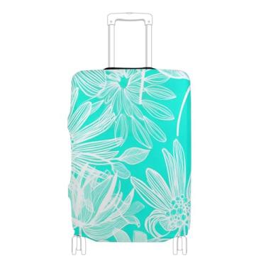 Imagem de Joisal Capa para mala de viagem com folhas brancas floral aqua fofa protetor de bagagem cores presentes de viagem, P, serve para capa de 45 a 50 cm, Folhas brancas florais aquáticas, L 26-28 in, Capa
