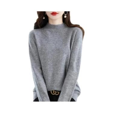 Imagem de Suéter Feminino De Lã 100% Pura Com Gola Alta, Pulôver De Cashmere Cas