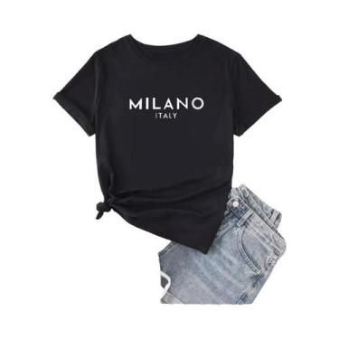 Imagem de Camiseta Casual Feminina Com Estampa, Gola Redonda, Manga Curta, Roupa