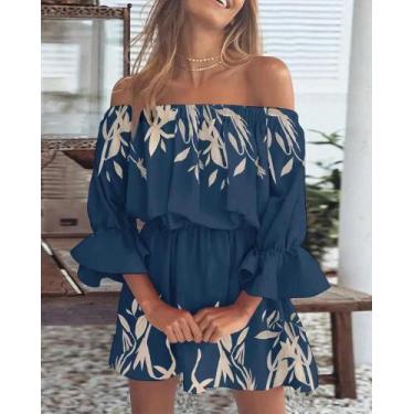 Imagem de Blusa Floral De Verão Feminina Com Ombros Descidos, Top Casual Boho Se
