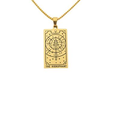 Imagem de Luva Jewelry Colar feminino com cartão de tarô - pingente espiritual banhado a ouro 18K - impermeável antimanchas - colar de astrologia - presente místico de Natal, Small, Aço inoxidável, Sem Pedra
