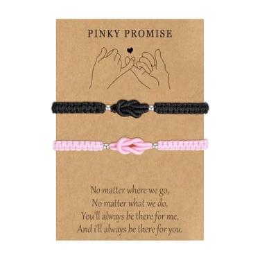 Imagem de LANWLOSI Pulseiras de casal combinando para ele e ela, pulseiras Pinky Promise para casais, preto/branco/rosa/vermelho, suporte de nó combinando, presentes de aniversário de namorados para namorada