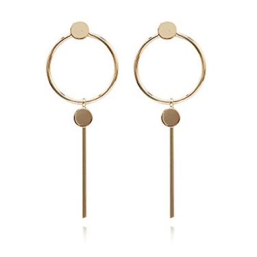 Imagem de Brincos geométricos de argola de círculo duplo simples 8 infinito nó barra borla brincos gota para mulheres joias, Metal, Strass