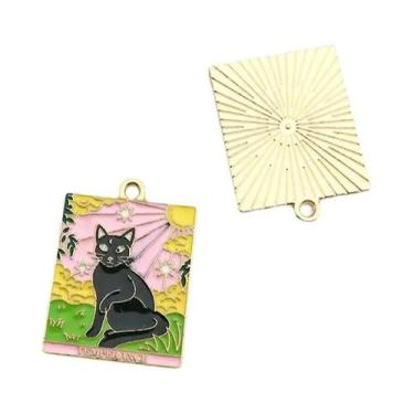 Imagem de Pingentes De Tarô Gato Sol E Lua 21x28mm Em Liga De Metal Esmaltado Pa