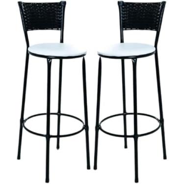 Imagem de kit 2 banquetas banco alto de cozinha bancada balcão bares área gourmet junco Preto (branco)