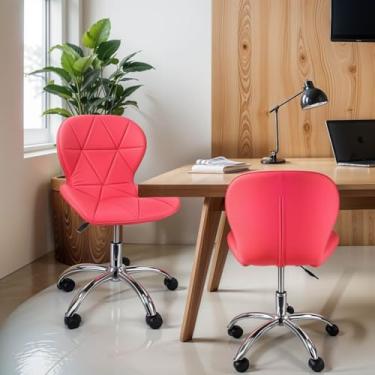 Imagem de Cadeira Office Giratória Estofada em Couro PU com Ajuste de Altura Base Cromada (Rosa)