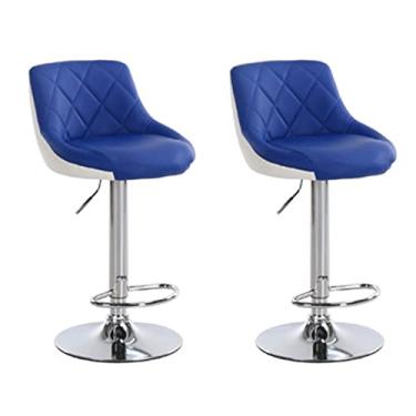 Imagem de Banco de bar, banco alto, cadeiras de balcão, balcão de cozinha, banco de tubo ajustável em altura, banco de bar giratório com encosto, com apoio para os pés, conjunto de 2, azul