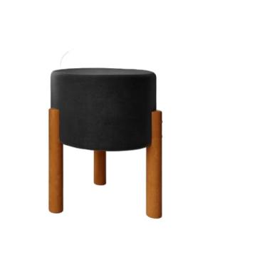 Imagem de Puff Decorativo Redondo com Pés em Madeira Maciça – Puff Multiuso para Sala e Quarto, Design Moderno, até 120kg(Preto Veludo)