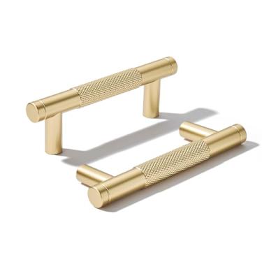 Imagem de khtumeware Pacote com 10 puxadores de alumínio de 76 mm (3 pol.) Puxadores de armário dourados serrilhados puxadores de gaveta de utensílios de cozinha puxadores de cozinha para armários puxadores de