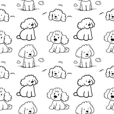 Imagem de FANCYEASY Papel de parede de cachorro preto e branco arte desenho animado Poodle papel de contato animal para armários mural de parede 30,5 x 254 cm papel de parede fofo autoadesivo para quarto de