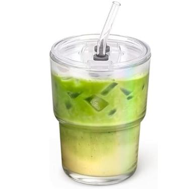 Imagem de Luxfuel Copo de vidro borossilicato de 473 ml com tampa e canudo, copo reutilizável para café gelado, chá e suco, seguro para lava-louças, ideal para casa, escritório, viagens e uso ao ar livre (1