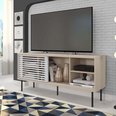 Imagem de Rack Para Tv Até 55 Polegadas Industrial 136cm Em Bp Porta Ripada Multiverso Espresso Móveis Off White Bp/branco