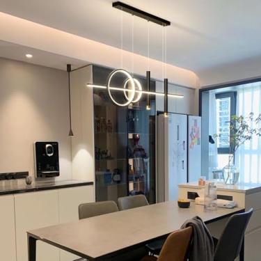 Imagem de Luminária pendente LED para mesa de jantar, preta, com intensidade regulável e controle remoto - Lustre para escritório, cozinha e sala de estar (preto, 100 cm)