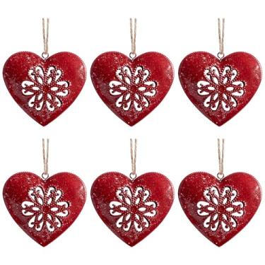 Imagem de LFUTARI 6 peças de enfeite de coração de metal para dia dos namorados, decoração de metal em forma de coração de Natal, decoração de parede vintage de corações vermelhos para decoração de casa de dia