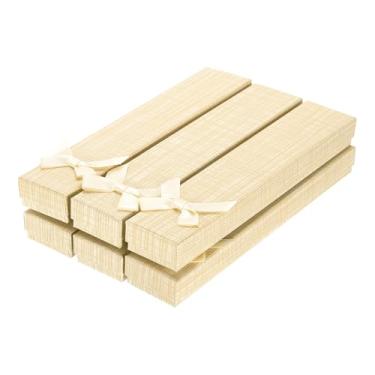 Imagem de PATIKIL Caixa de presente de joias de 21 x 3 x 2 cm, pacote com 6 caixas retangulares de papelão, com inserções de espuma, laço para casamento, aniversário, aniversário, festival, creme