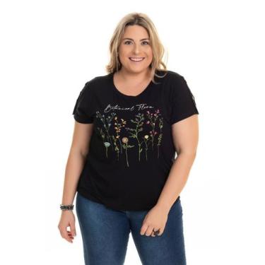 Imagem de Blusa em Malha Viscose com Elastano com Estampa Flores - Serena, Preto