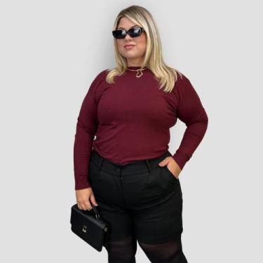 Imagem de Blusa Feminina Tricô Plus Size Lã Elastano Liso Gola Redonda - GIP ECO