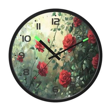 Imagem de SEHANY Relógio de parede de rosas para dia dos namorados, silencioso, sem tique-taque, operado por bateria, controle de som, luz noturna, relógios de parede para sala de estar, cozinha, quarto