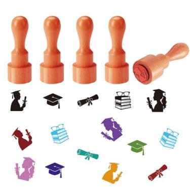 Imagem de AHANDMAKER 5 estilos de carimbos de ovos, tema de graduação, mini carimbo de borracha de madeira para ovos frescos, designs exclusivos, carimbos de desenho de ovos para fãs de ovos e proprietários de