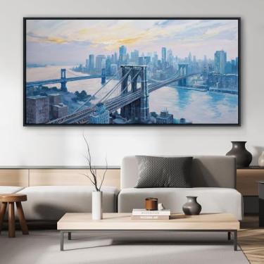 Imagem de Arte de parede moderna - New York Pictures decoração de parede para sala de estar, arte contemporânea para paredes, arte emoldurada grande, arte de parede da ponte do Brooklyn para escritório 50 × 101